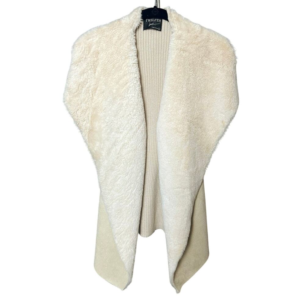 Twelfth Love Faux Fur and Knit Draped Vest in Cream - L